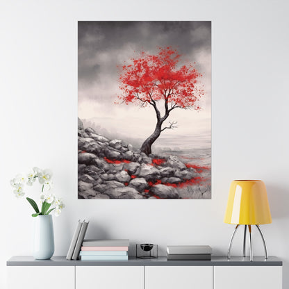 Crimson Serenity - Modern Wall Art (Unframed)