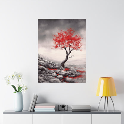 Crimson Serenity - Modern Wall Art (Unframed)