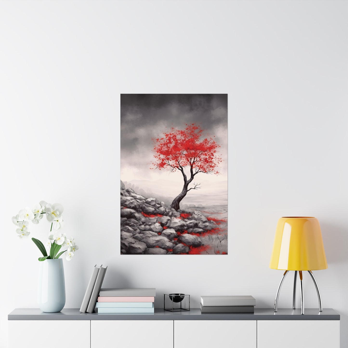 Crimson Serenity - Modern Wall Art (Unframed)