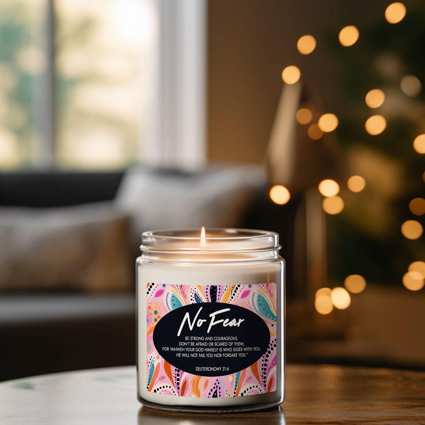 "No Fear" - Deuteronomy 31:6 - Scented Soy Candle, 9oz