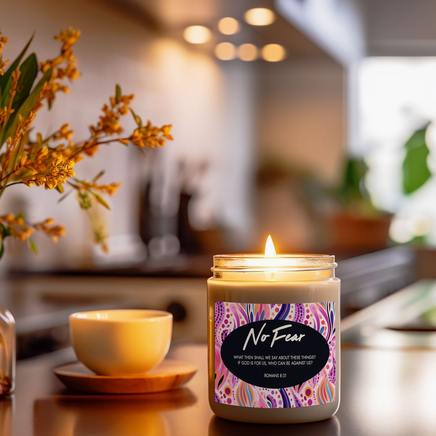 "No Fear" - Romans 8:31 - Scented Soy Candle, 9oz