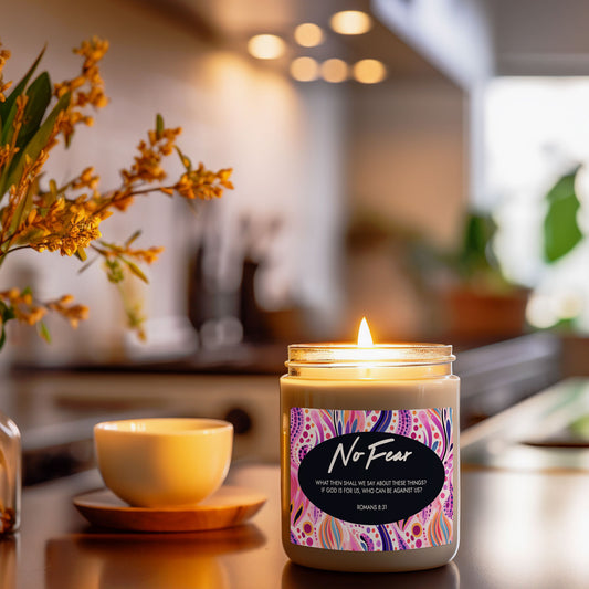 "No Fear" - Romans 8:31 - Scented Soy Candle, 9oz