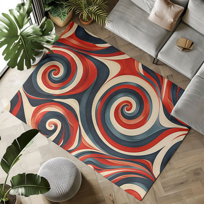 Retro Red Swirls - Area Rug