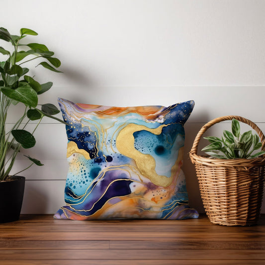 Dark Cerulean Meteorite - Watercolor Square Pillow