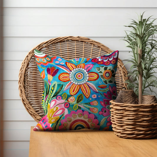 Modern Floral Fiesta - Square Throw Pillow