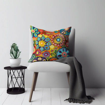 Floral Fusion Funk - Square Throw Pillow