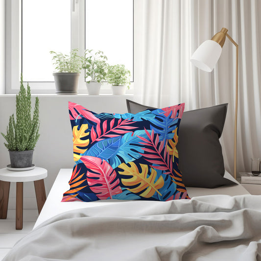 Tropical Sunset Leaf - Square Throw Pillow